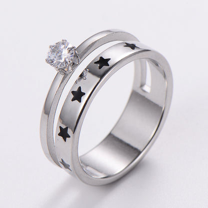 1 Piece Fashion Hand Number Bow Knot Stainless Steel Inlay Zircon Open Ring