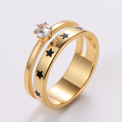 1 Piece Fashion Hand Number Bow Knot Stainless Steel Inlay Zircon Open Ring