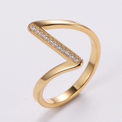 1 Piece Fashion Heart Shape Chains Print Stainless Steel Inlay Zircon Wave Ring