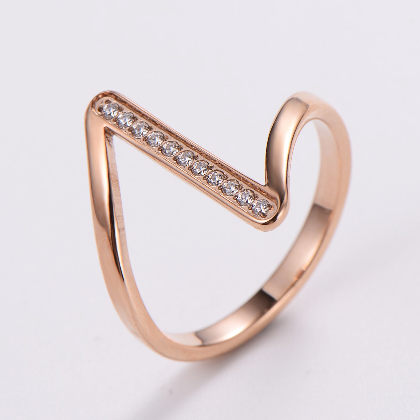 1 Piece Fashion Heart Shape Chains Print Stainless Steel Inlay Zircon Wave Ring