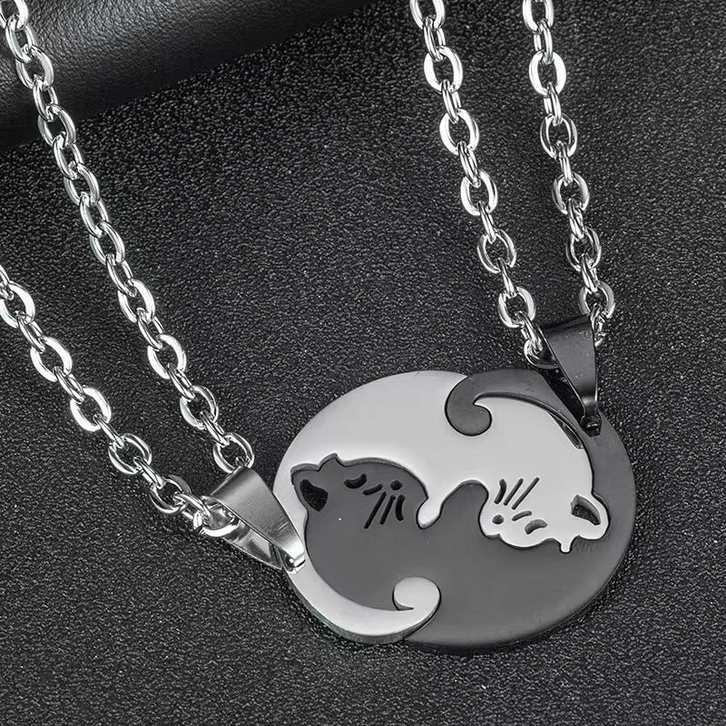 Fashion Heart Shape Cat Titanium Steel Pendant Necklace