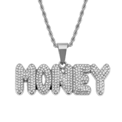 New Men's Diamond Money Letter Tag Pendant Necklace