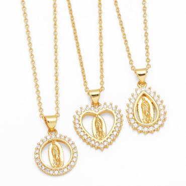 1 Piece Fashion Faith Water Droplets Heart Shape Copper Plating Inlay Zircon Pendant Necklace