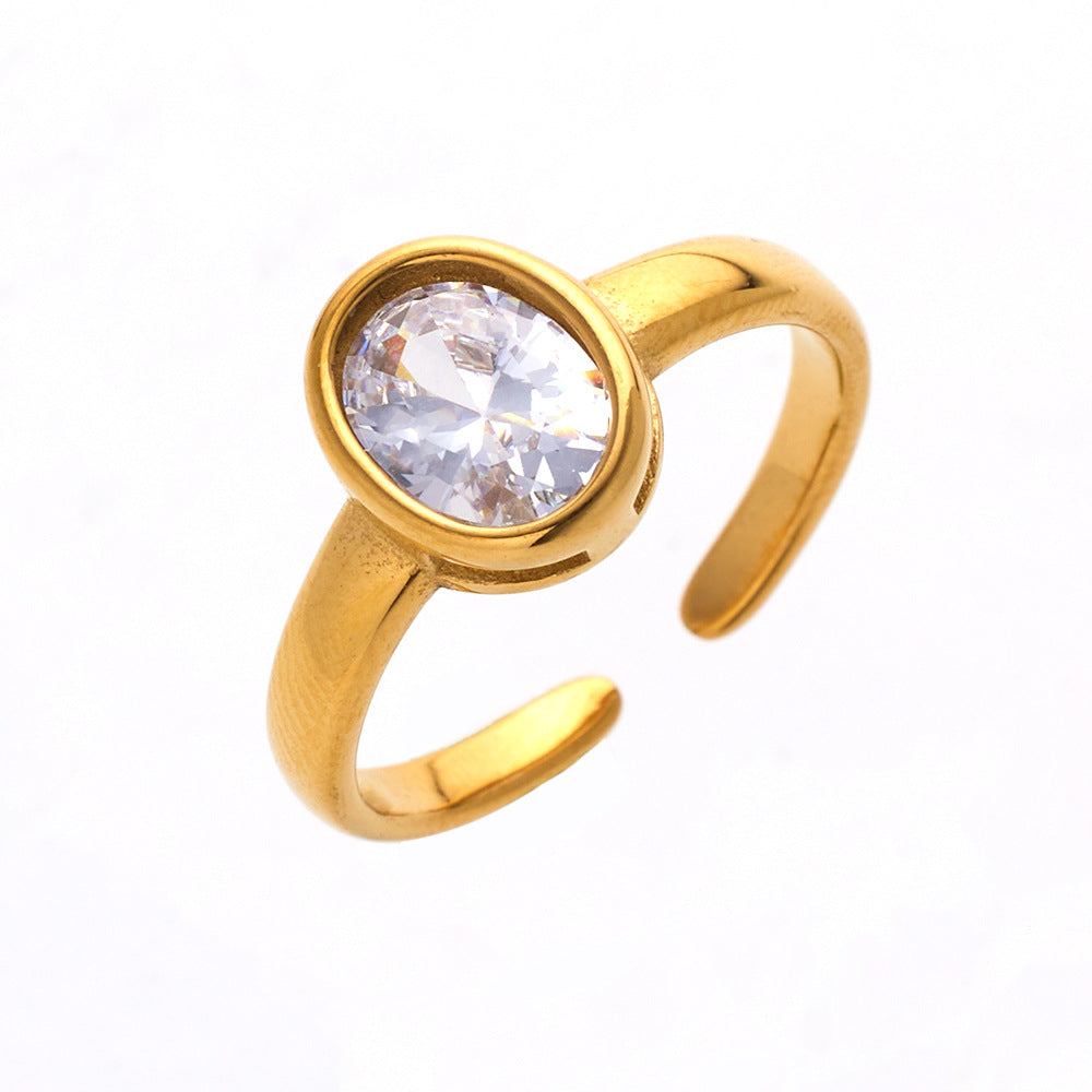 1 Piece Fashion Geometric Titanium Steel Inlay Zircon Open Ring