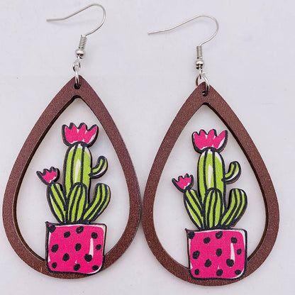 1 Pair Fashion Cactus Wood Women's Drop Earrings