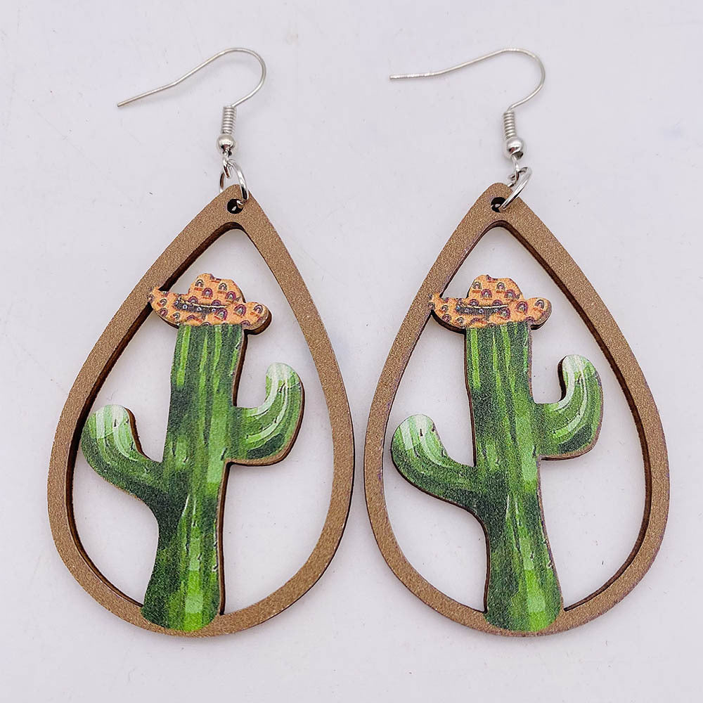 1 Pair Fashion Cactus Wood Women's Drop Earrings