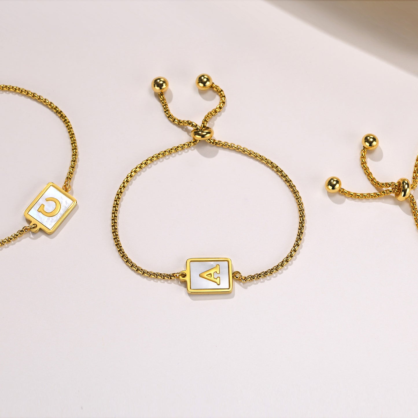 Elegant Letter Stainless Steel Inlay Shell 18k Gold Plated Bracelets