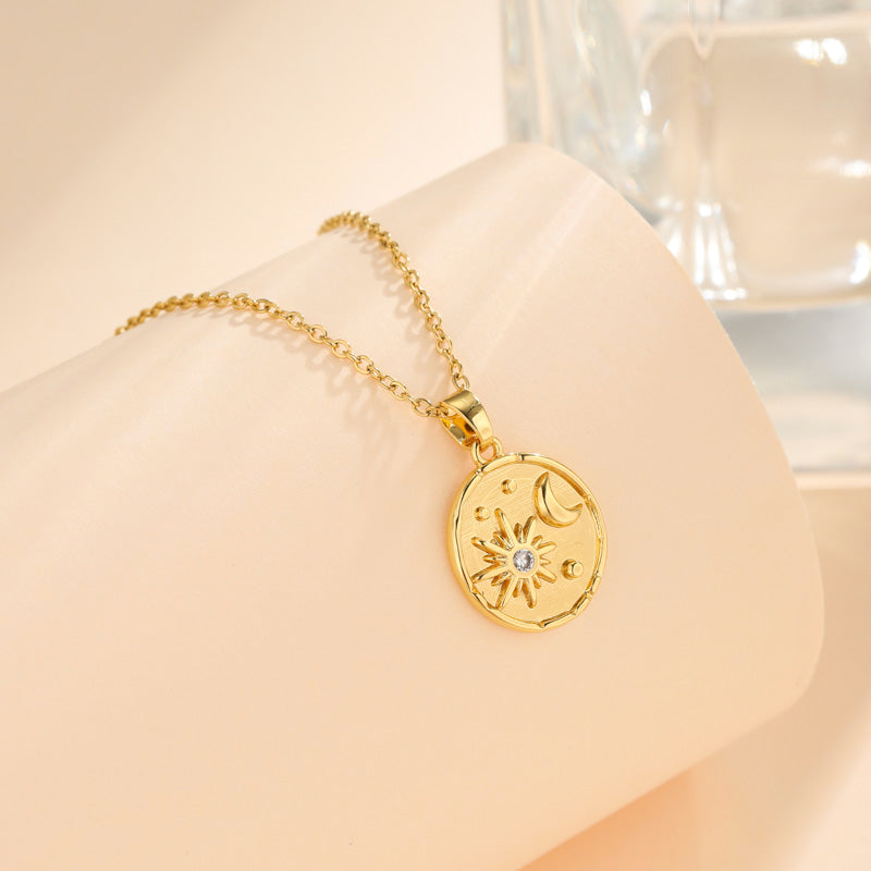 Korean Style Cross Square Flower Stainless Steel Titanium Steel Plating Inlay Zircon 18k Gold Plated Gold Plated Pendant Necklace