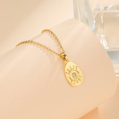 Korean Style Cross Square Flower Stainless Steel Titanium Steel Plating Inlay Zircon 18k Gold Plated Gold Plated Pendant Necklace