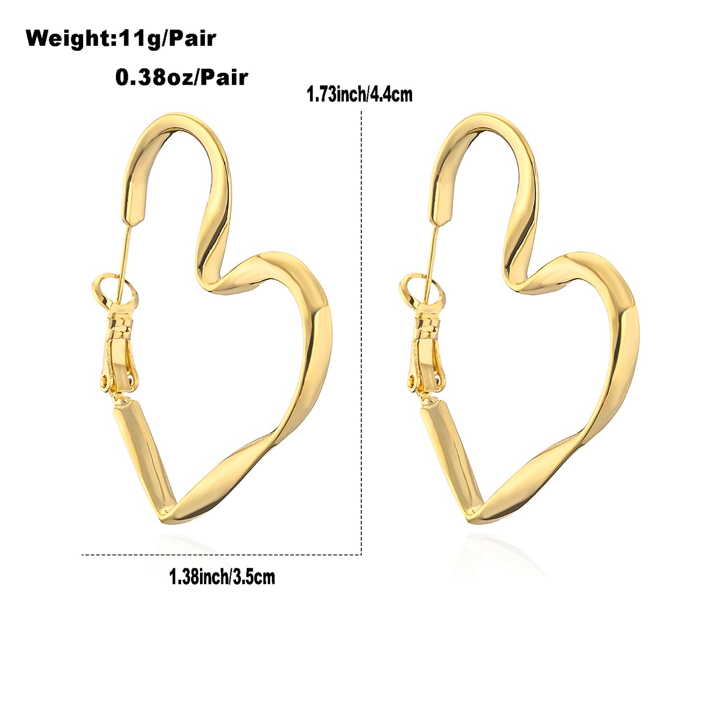 1 Pair Elegant Heart Shape Plating Copper 18k Gold Plated Hoop Earrings