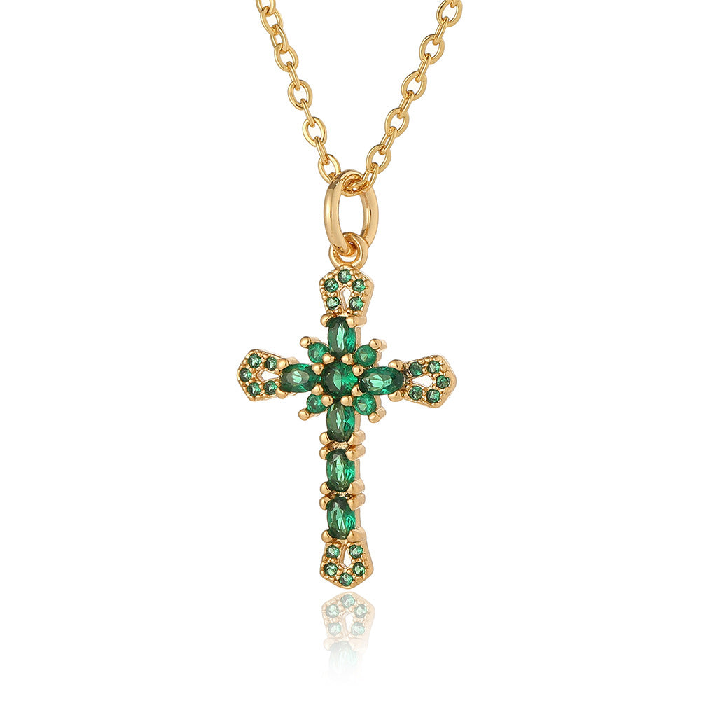 1 Piece Retro Cross Copper Plating Inlay Zircon Pendant Necklace