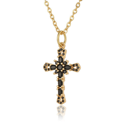 1 Piece Retro Cross Copper Plating Inlay Zircon Pendant Necklace