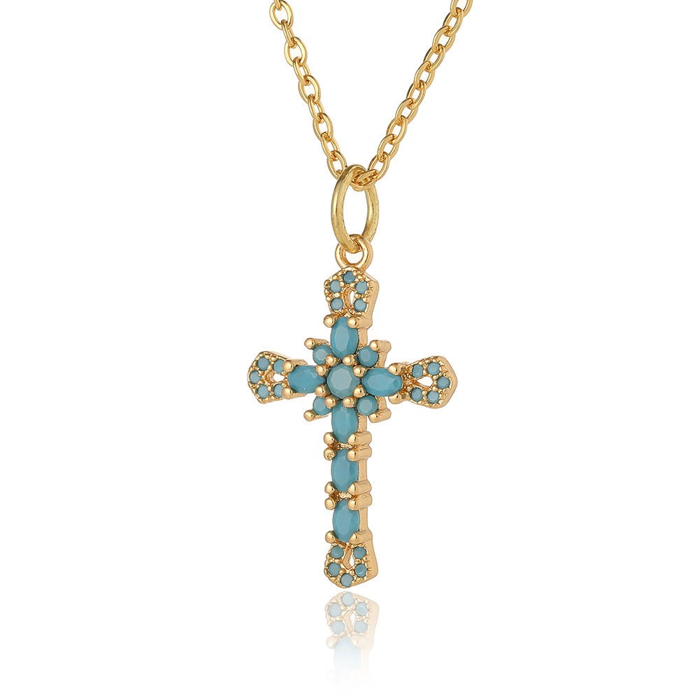 1 Piece Retro Cross Copper Plating Inlay Zircon Pendant Necklace