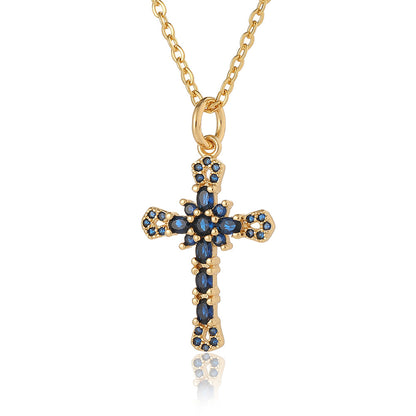 1 Piece Retro Cross Copper Plating Inlay Zircon Pendant Necklace