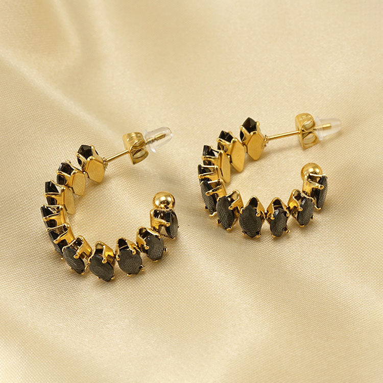 1 Pair Fashion C Shape Plating Inlay Titanium Steel Rhinestones 18k Gold Plated Ear Studs