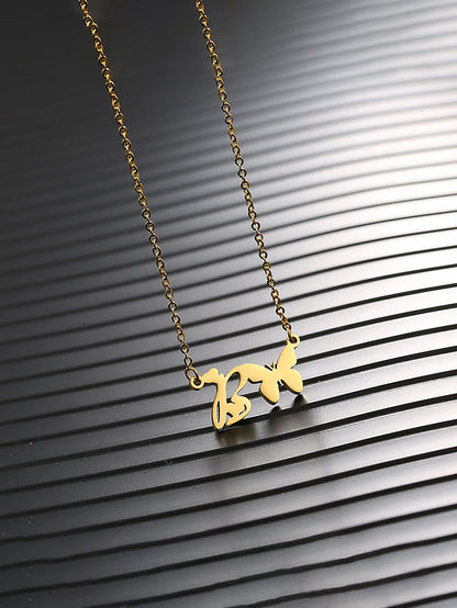 Simple Style Letter Butterfly Stainless Steel Plating 18k Gold Plated Necklace