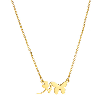 Elegant Letter Butterfly Titanium Steel Plating 18k Gold Plated Pendant Necklace