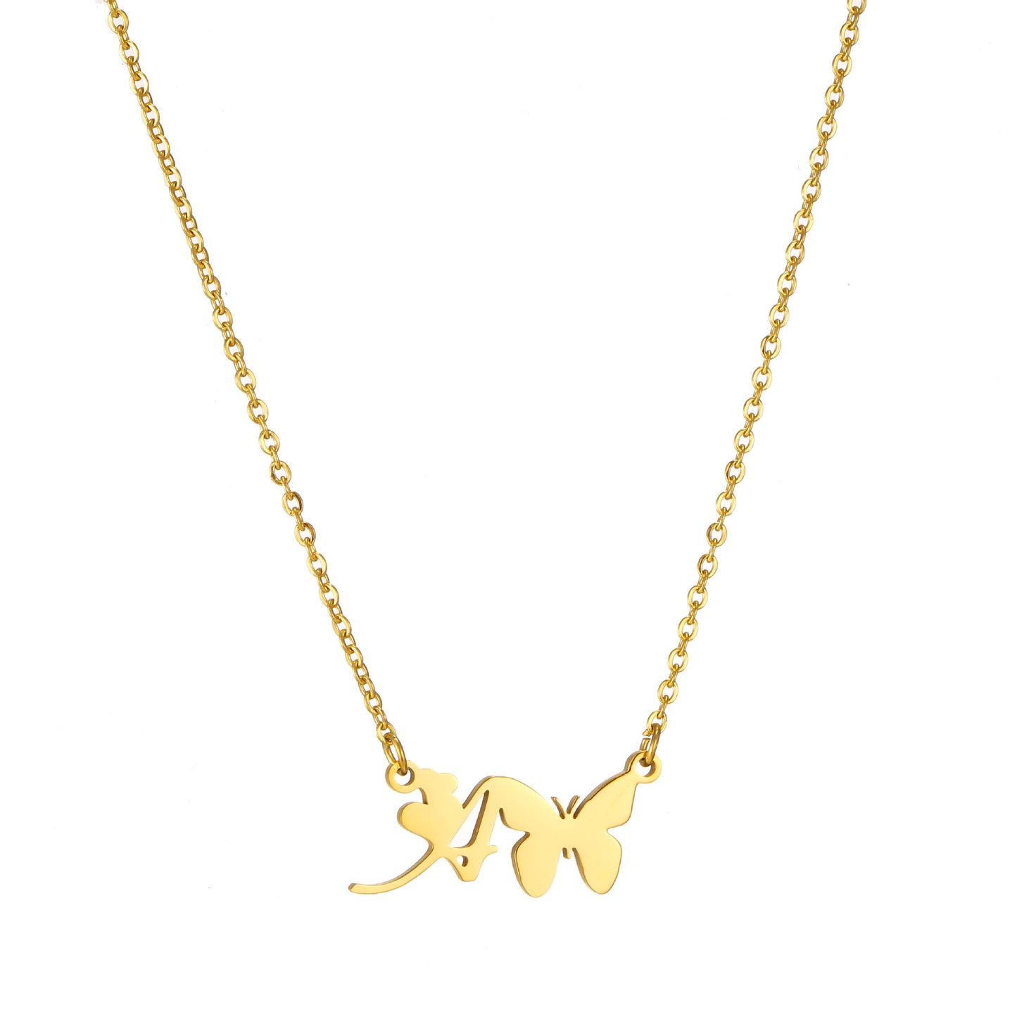 Simple Style Letter Butterfly Stainless Steel Plating 18k Gold Plated Necklace