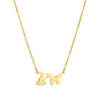 Simple Style Letter Butterfly Stainless Steel Plating 18k Gold Plated Necklace