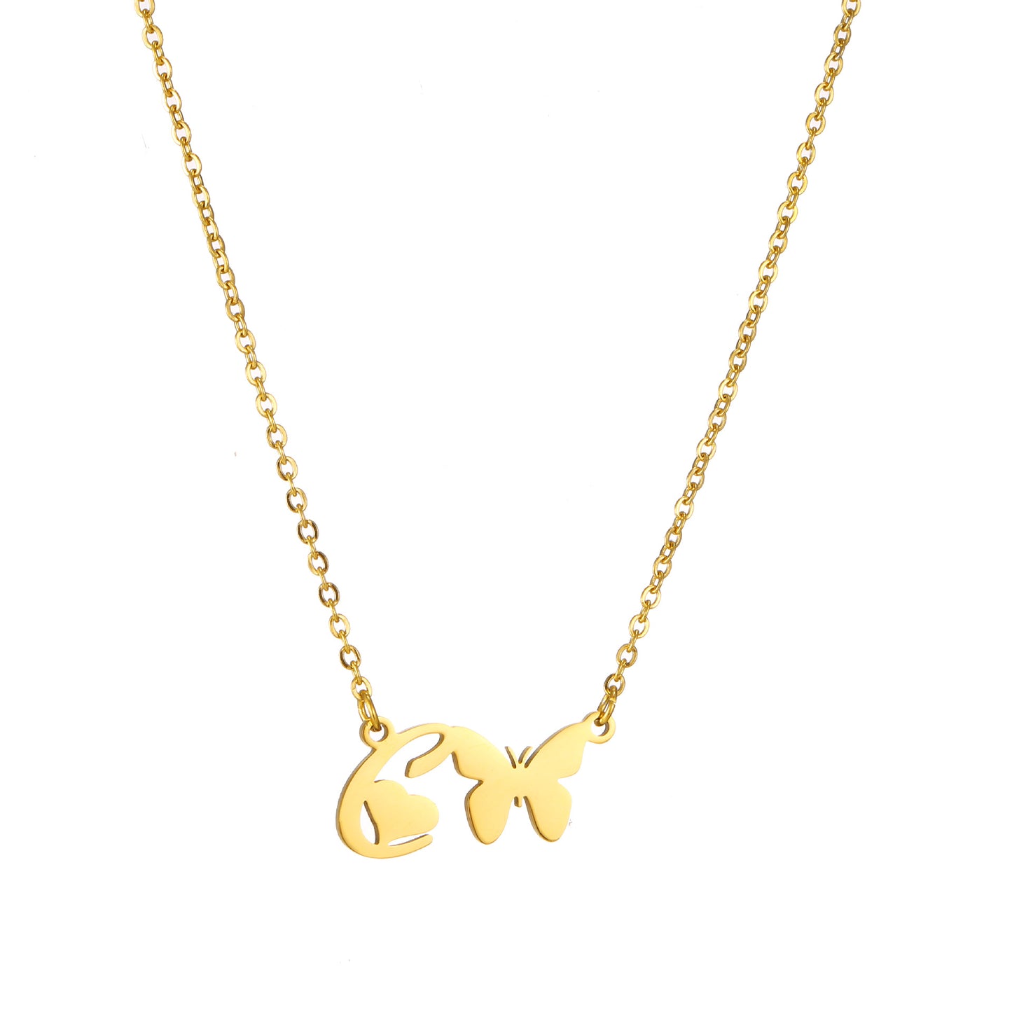 Simple Style Letter Butterfly Stainless Steel Plating 18k Gold Plated Necklace