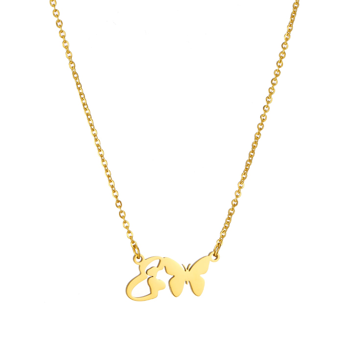 Simple Style Letter Butterfly Stainless Steel Plating 18k Gold Plated Necklace