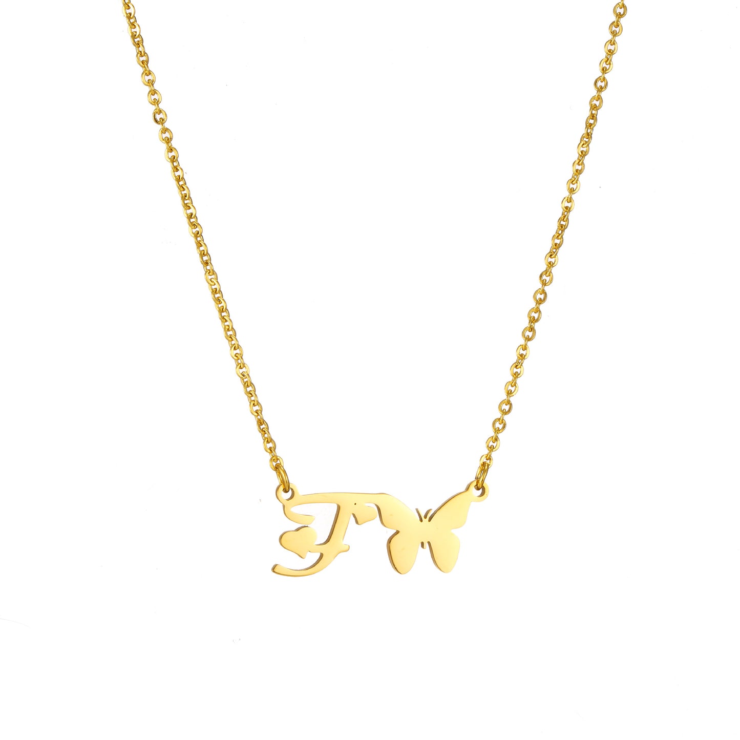 Simple Style Letter Butterfly Stainless Steel Plating 18k Gold Plated Necklace