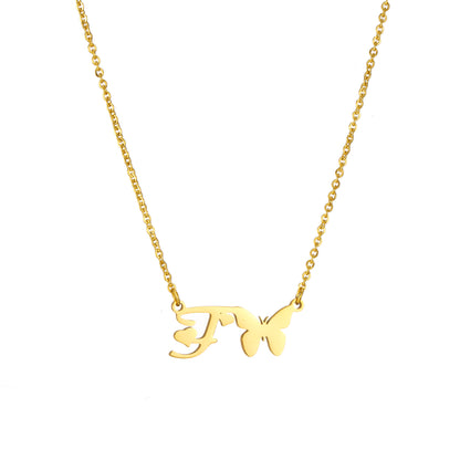 Simple Style Letter Butterfly Stainless Steel Plating 18k Gold Plated Necklace