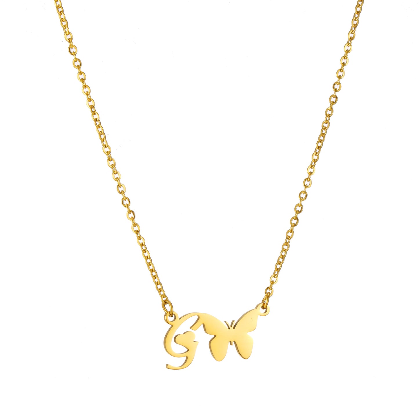 Simple Style Letter Butterfly Stainless Steel Plating 18k Gold Plated Necklace