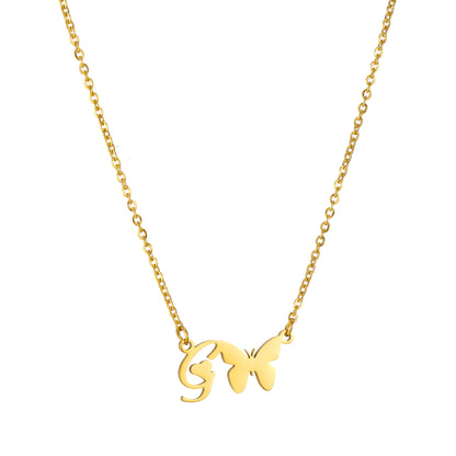 Simple Style Letter Butterfly Stainless Steel Plating 18k Gold Plated Necklace