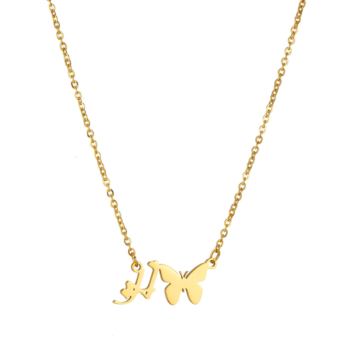 Simple Style Letter Butterfly Stainless Steel Plating 18k Gold Plated Necklace