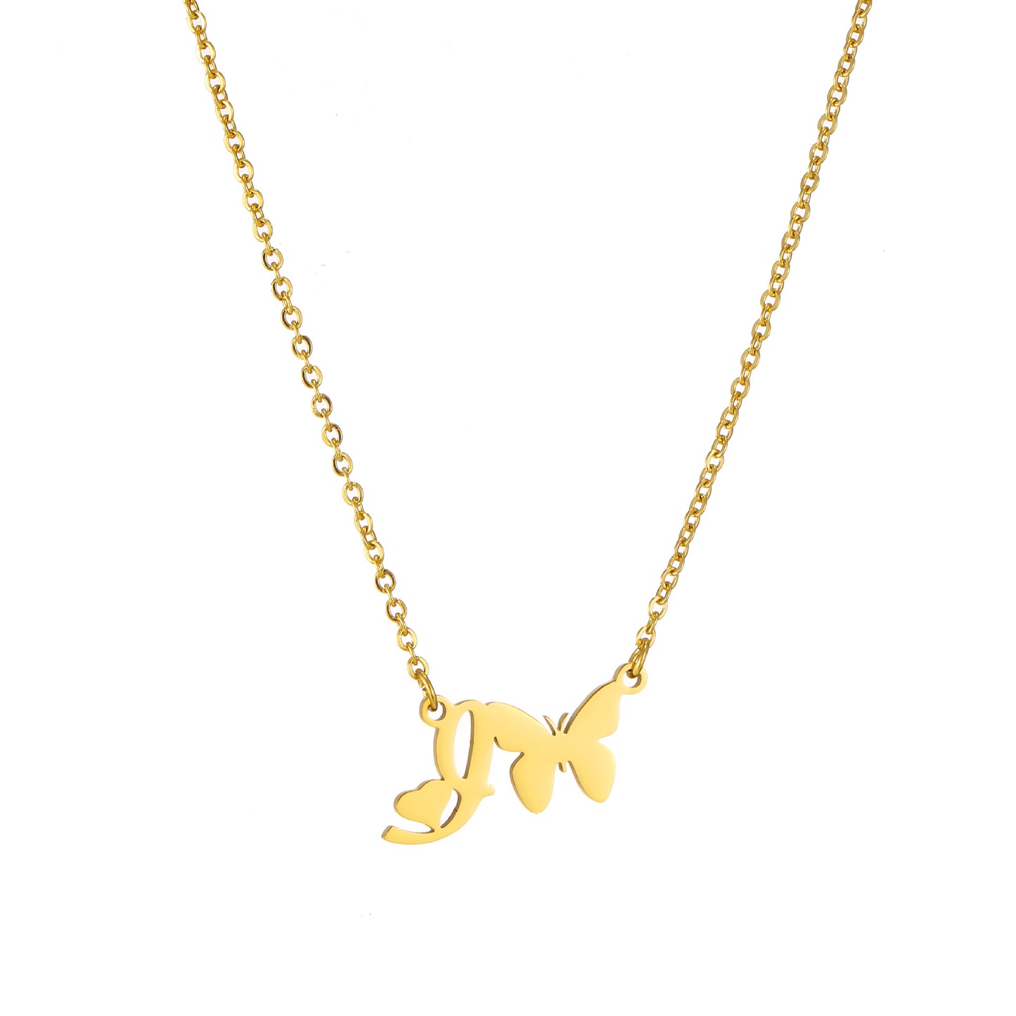 Simple Style Letter Butterfly Stainless Steel Plating 18k Gold Plated Necklace