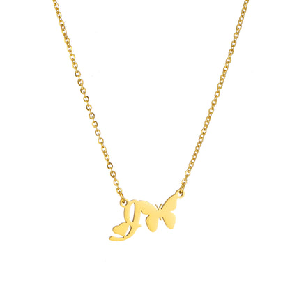 Simple Style Letter Butterfly Stainless Steel Plating 18k Gold Plated Necklace