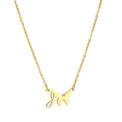 Simple Style Letter Butterfly Stainless Steel Plating 18k Gold Plated Necklace