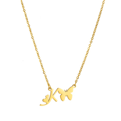 Simple Style Letter Butterfly Stainless Steel Plating 18k Gold Plated Necklace