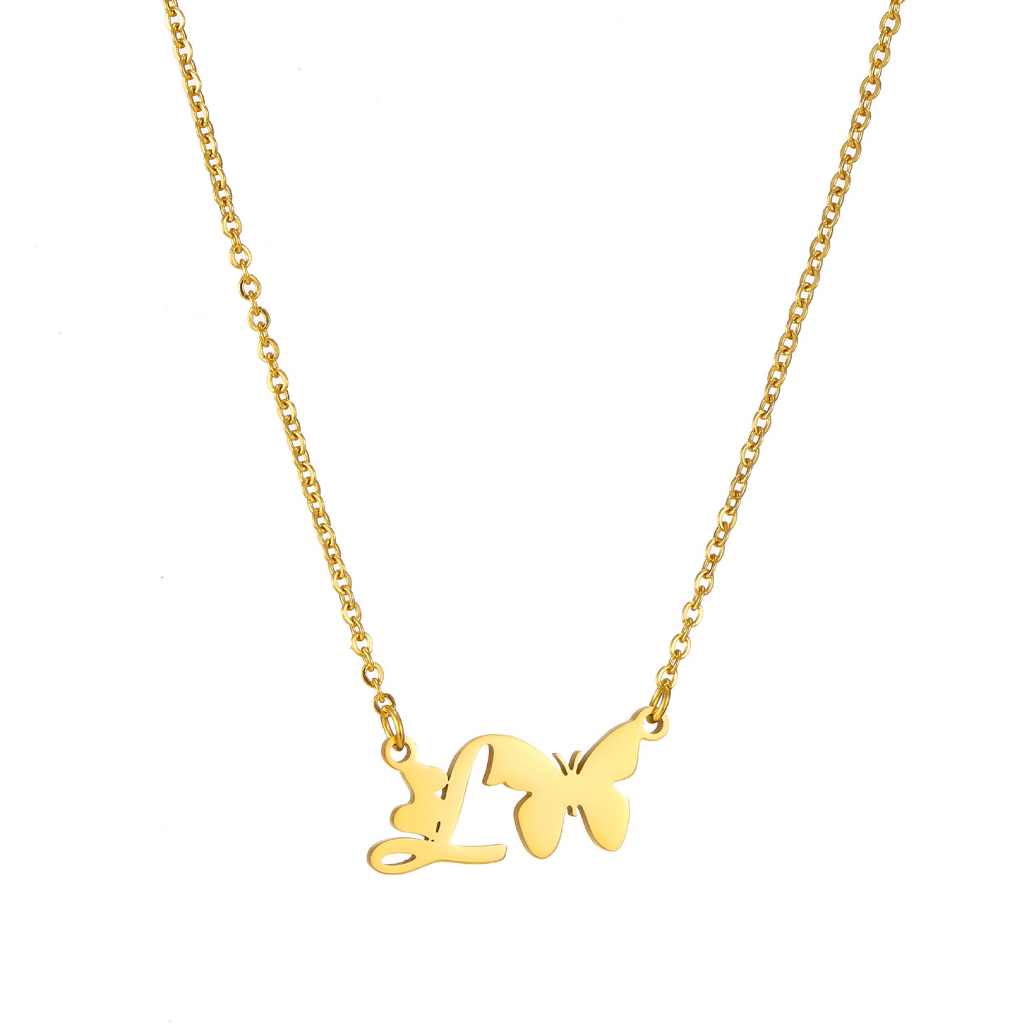 Simple Style Letter Butterfly Stainless Steel Plating 18k Gold Plated Necklace