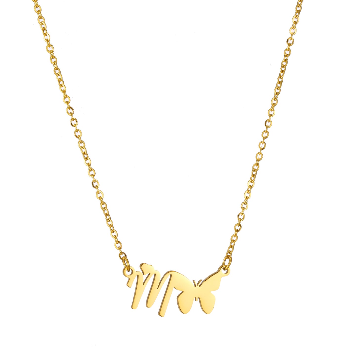 Simple Style Letter Butterfly Stainless Steel Plating 18k Gold Plated Necklace