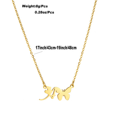 Elegant Letter Butterfly Titanium Steel Plating 18k Gold Plated Pendant Necklace