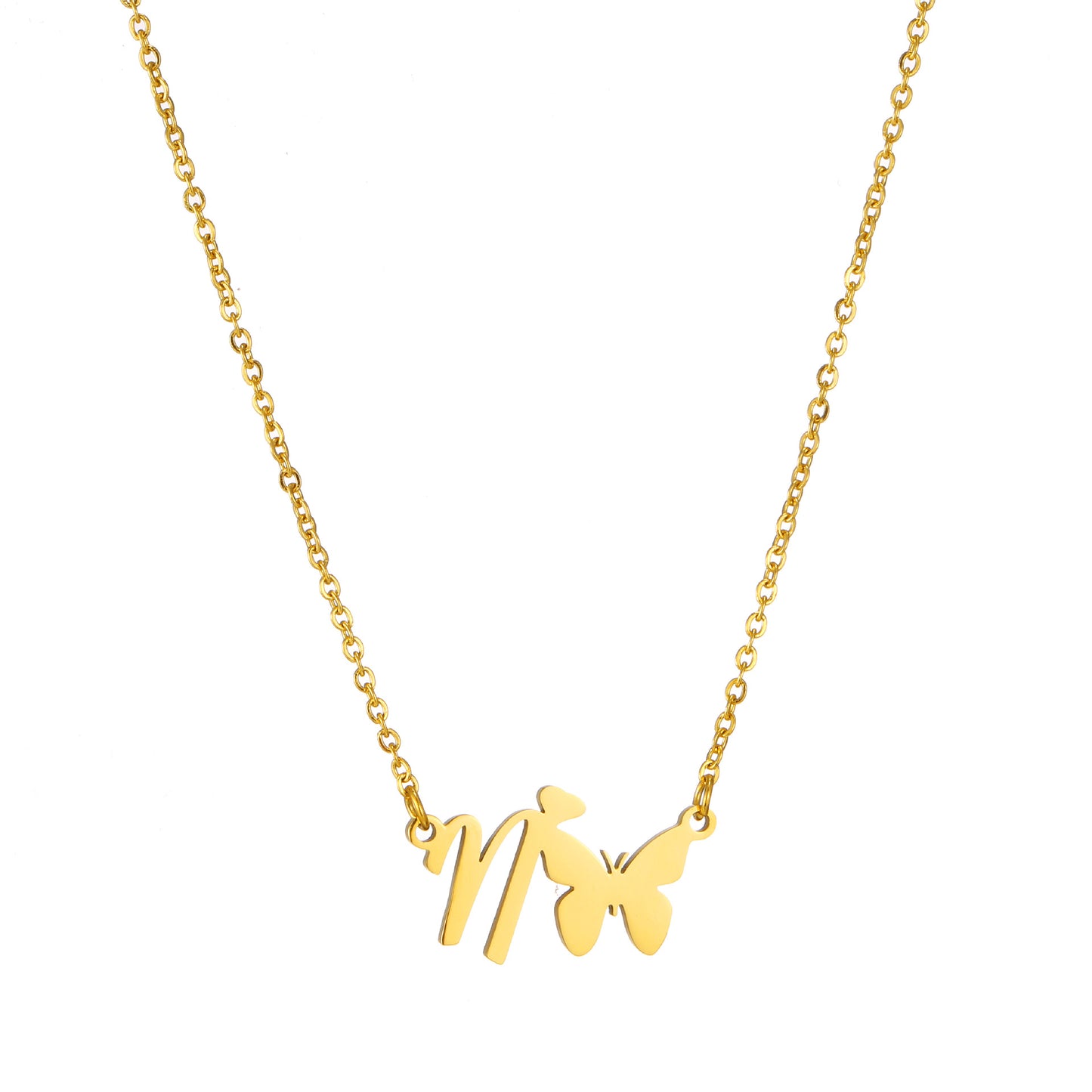 Simple Style Letter Butterfly Stainless Steel Plating 18k Gold Plated Necklace