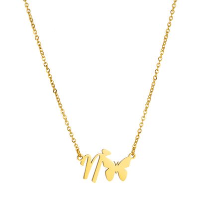 Simple Style Letter Butterfly Stainless Steel Plating 18k Gold Plated Necklace