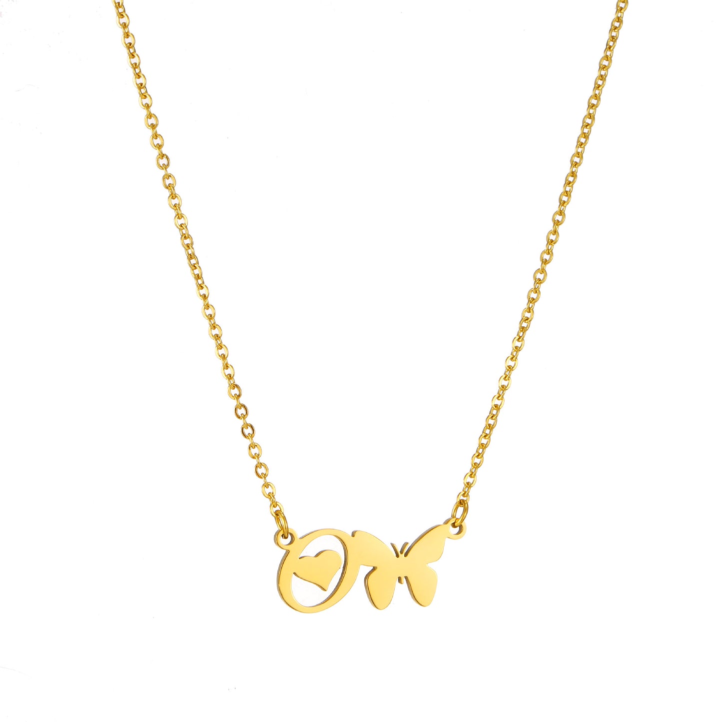 Simple Style Letter Butterfly Stainless Steel Plating 18k Gold Plated Necklace