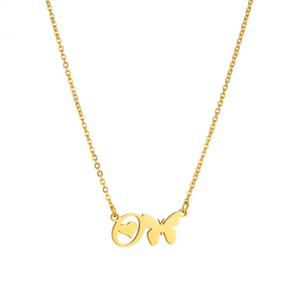 Simple Style Letter Butterfly Stainless Steel Plating 18k Gold Plated Necklace