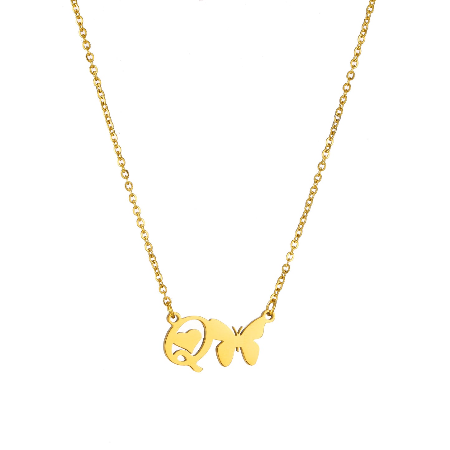 Simple Style Letter Butterfly Stainless Steel Plating 18k Gold Plated Necklace