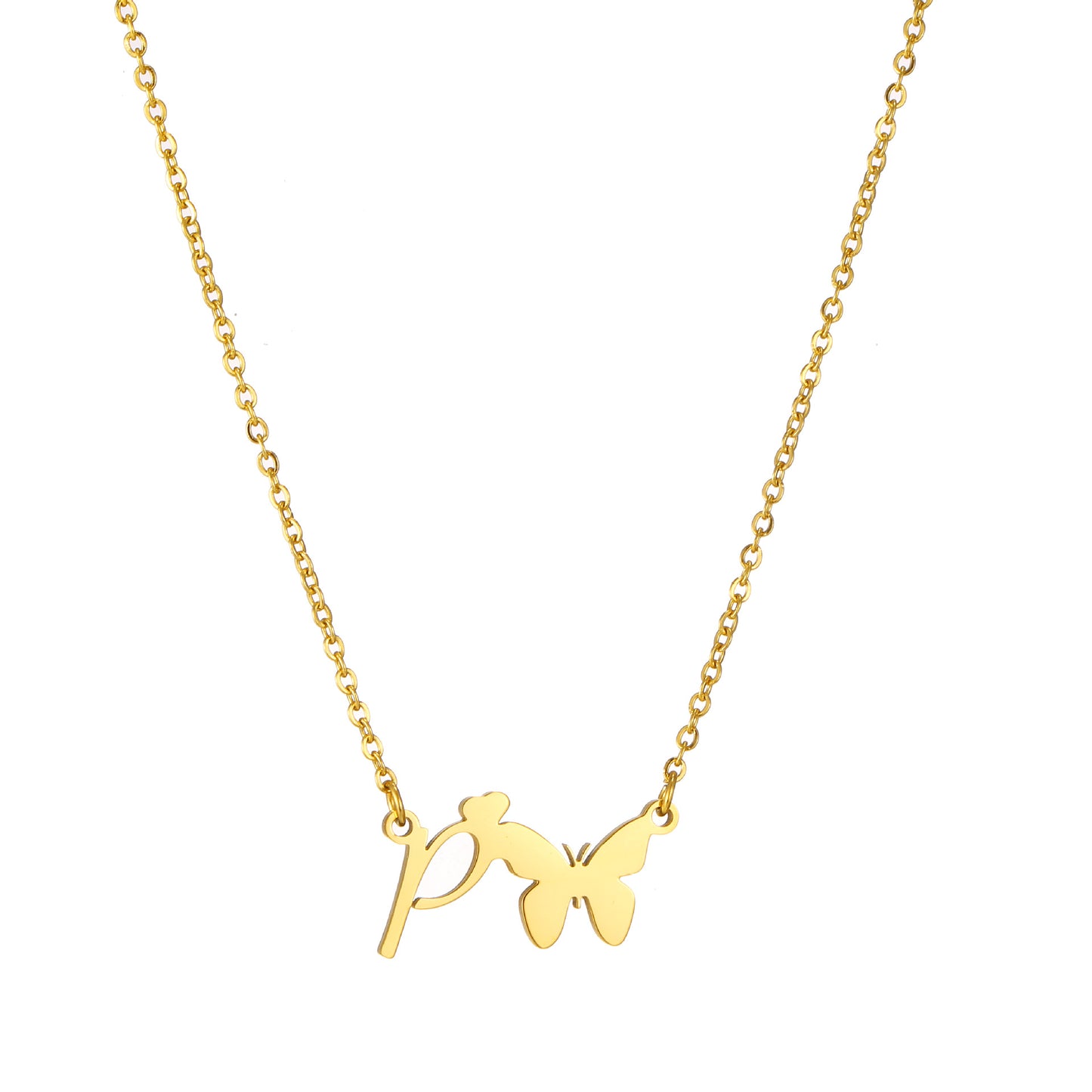 Simple Style Letter Butterfly Stainless Steel Plating 18k Gold Plated Necklace