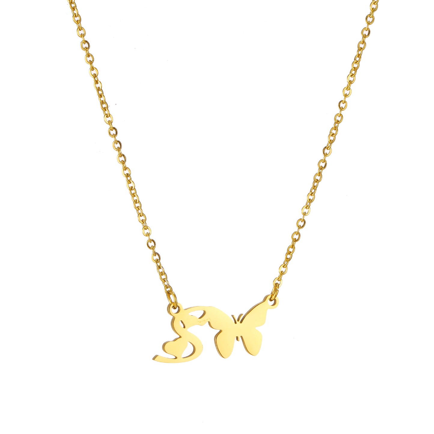 Simple Style Letter Butterfly Stainless Steel Plating 18k Gold Plated Necklace