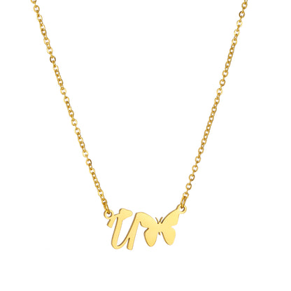 Simple Style Letter Butterfly Stainless Steel Plating 18k Gold Plated Necklace