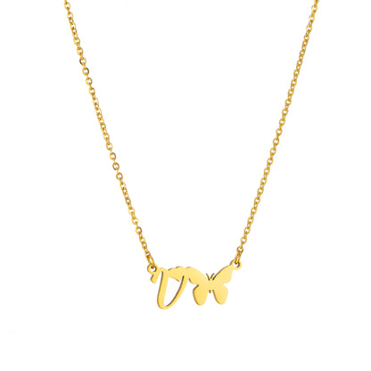 Simple Style Letter Butterfly Stainless Steel Plating 18k Gold Plated Necklace