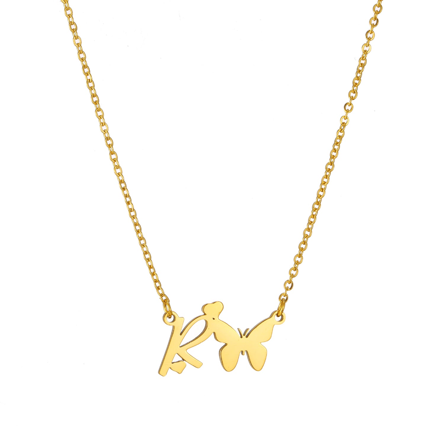 Simple Style Letter Butterfly Stainless Steel Plating 18k Gold Plated Necklace