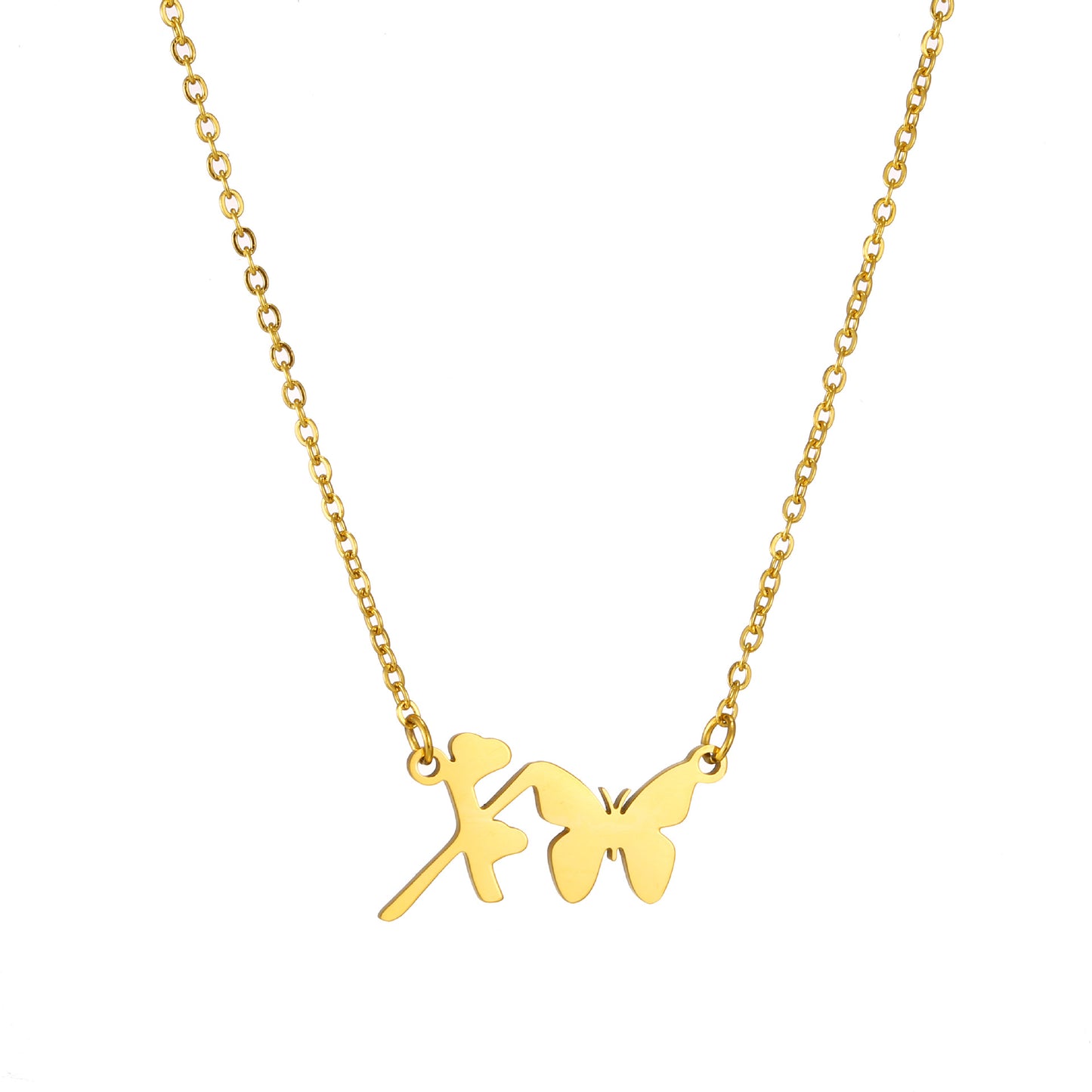 Simple Style Letter Butterfly Stainless Steel Plating 18k Gold Plated Necklace