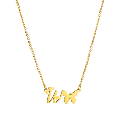 Simple Style Letter Butterfly Stainless Steel Plating 18k Gold Plated Necklace