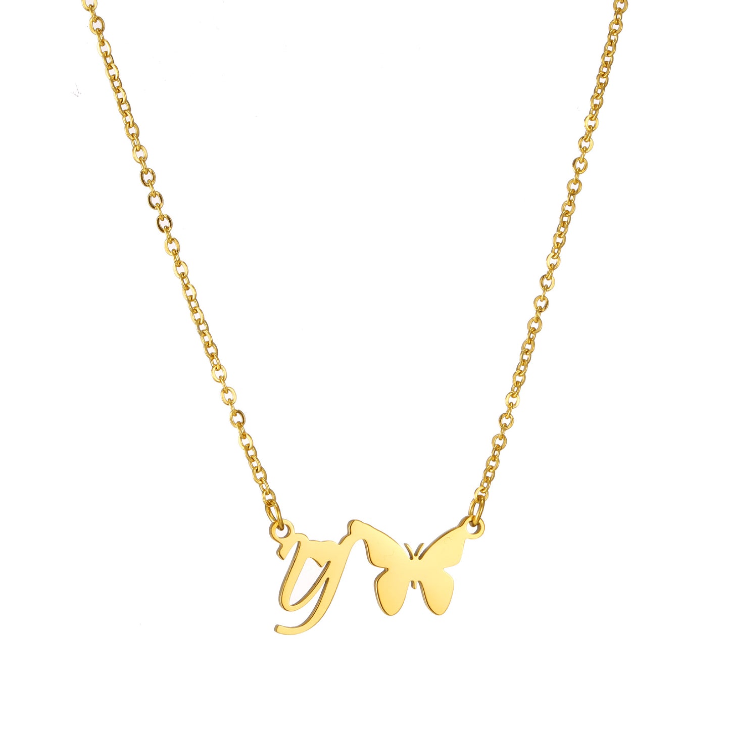 Simple Style Letter Butterfly Stainless Steel Plating 18k Gold Plated Necklace